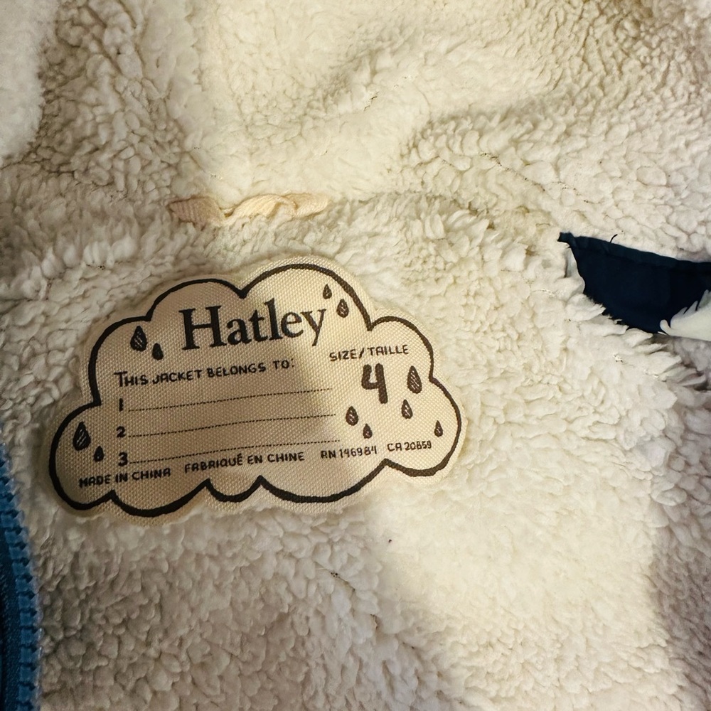 Hatley Cream and Blue Sherpa Line Rain Jacket - Picture 2 of 4